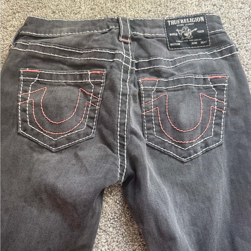 BECCA Gray Skinny Jeans with White & Coral Contrast Stitching
